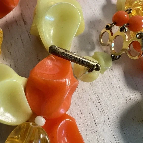 Retro 1960s Colorful West German Vintage Beads Multi Strand Yellow Orange Green - Picture 3 of 8